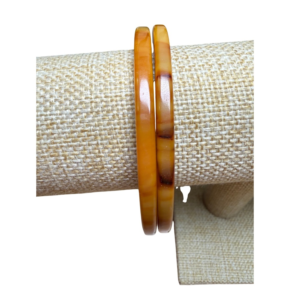 Vintage Marbled Tortoiseshell Butterscotch Bakelite Bangle Bracelets Matched Set